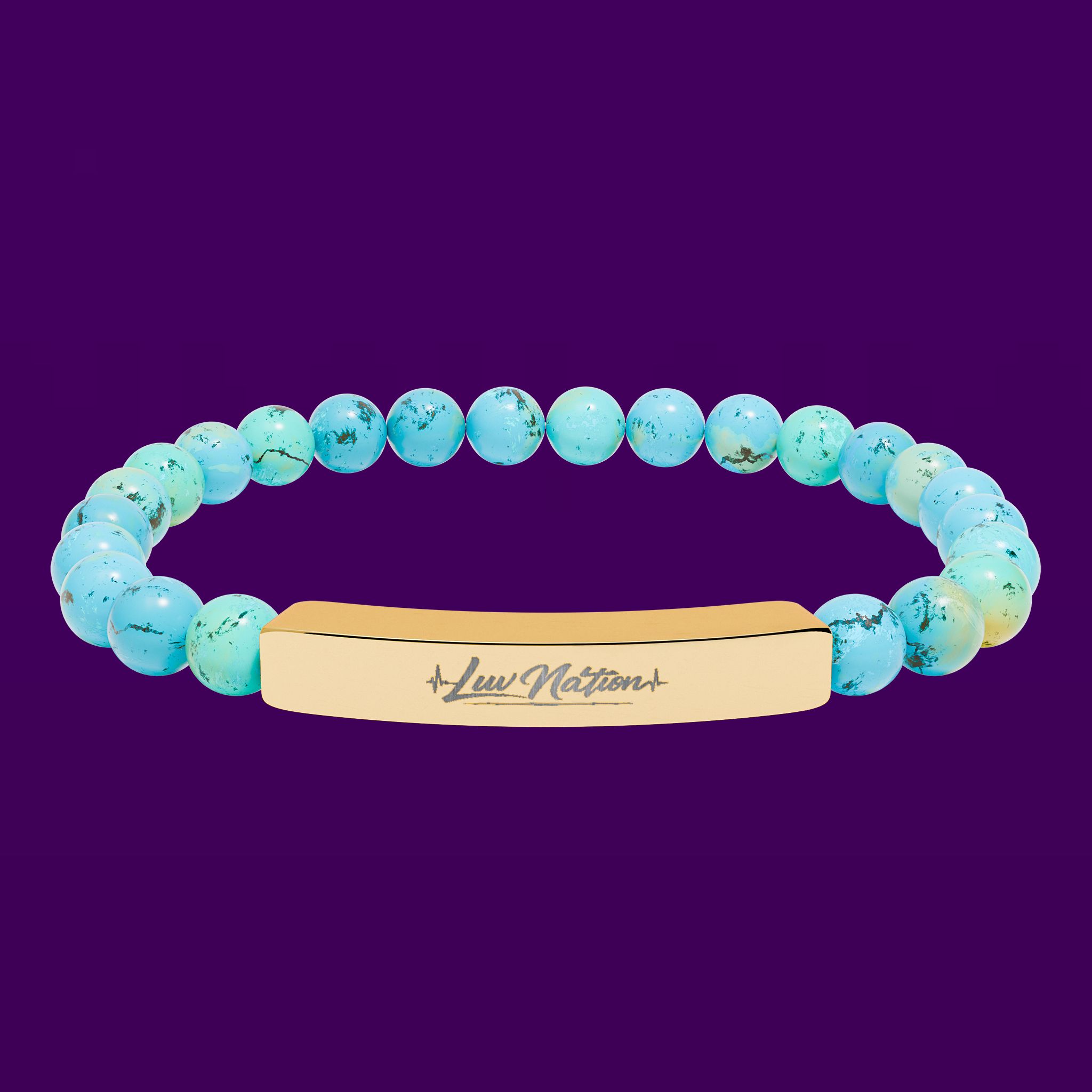 Luv Nation Natural Stone Stretch Bar Bracelet (Engraving)
